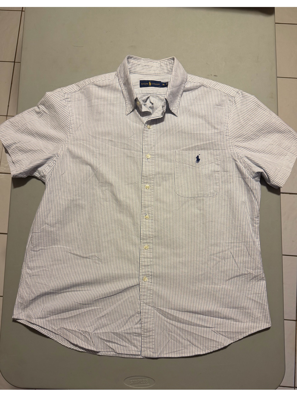 Polo Ralph Lauren Short Sleeve Button Down Oxford Shirt In Blue & White